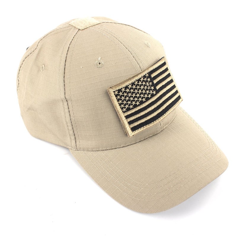 GES Tactical Hat for Men with 2 Pieces Military Patches, Adjustable Operator Hat with USA Flag/Dont Tread, American Flag Hat for Men Work, Gym, Hiking and More (Khaki Cap) - Image 2